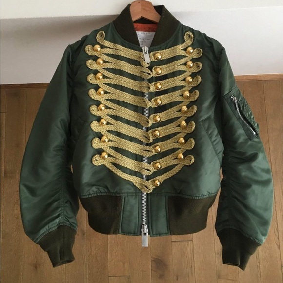 Sacai Green and Gold Napoleon Bomber Jacket - Picture 2 of 3